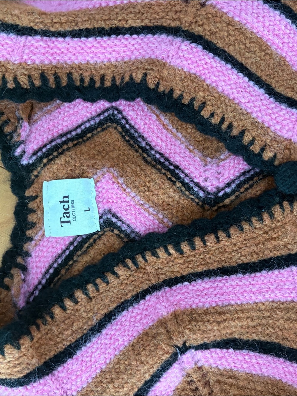 TACH Pink, Brown and Black Chevron Cropped Cardigan - Picture 2 of 3